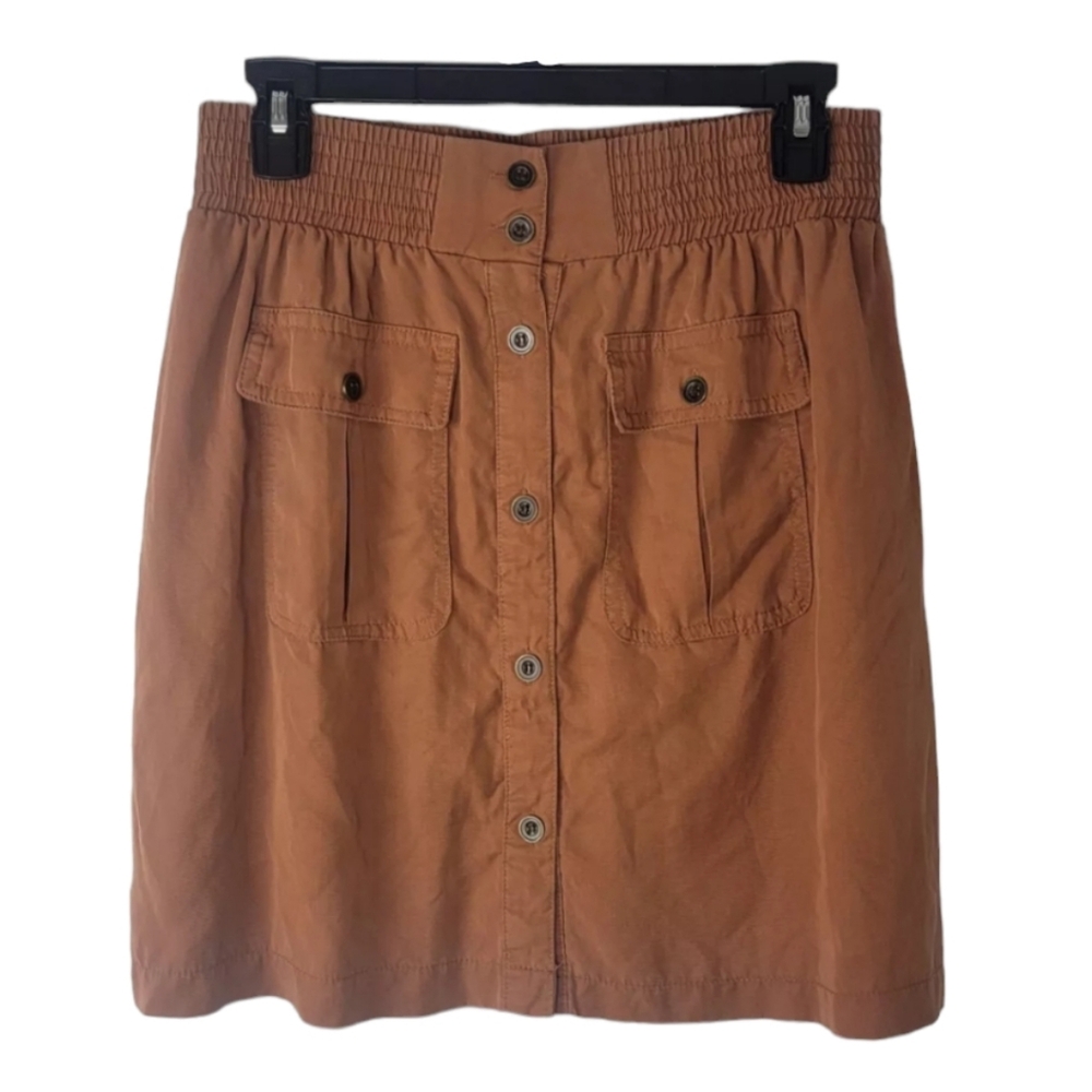 Lost in Lunar Smocked High Waist Midi Skirt Size 4 Brown Boho Earthy Pockets